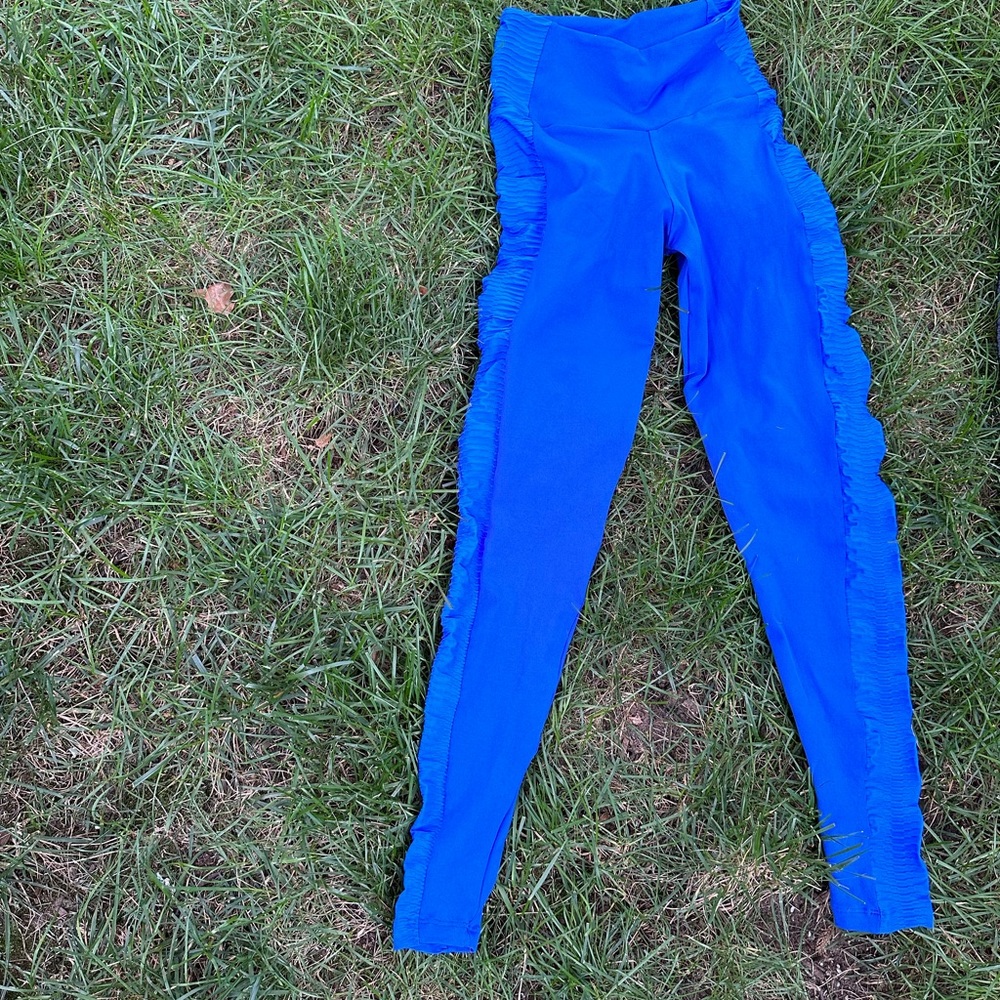 Vibrant blue yoga pants.